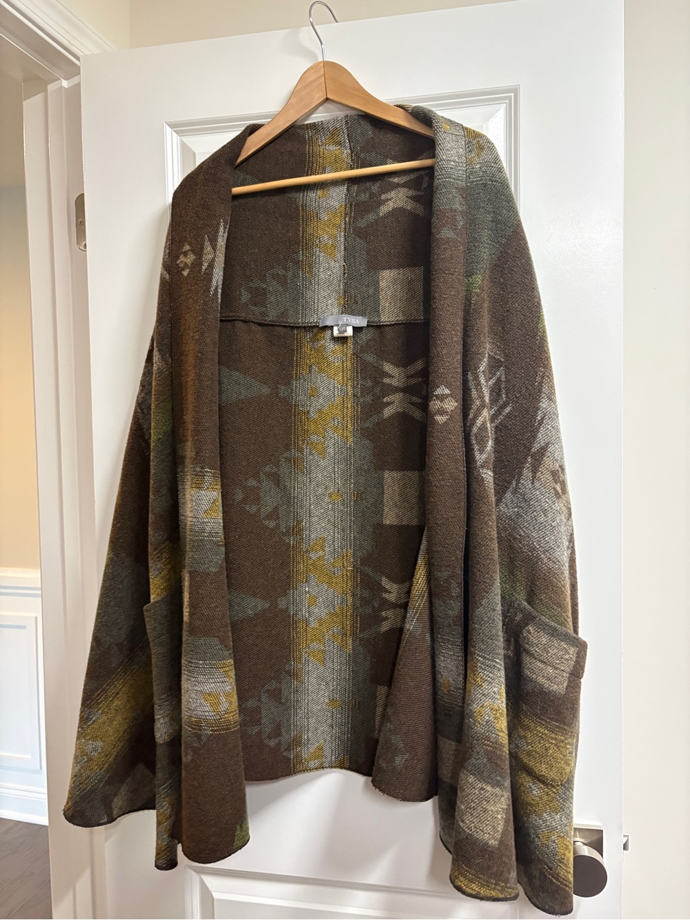 Open-Front Aztec Shawl Cardigan in Brown - Unbranded